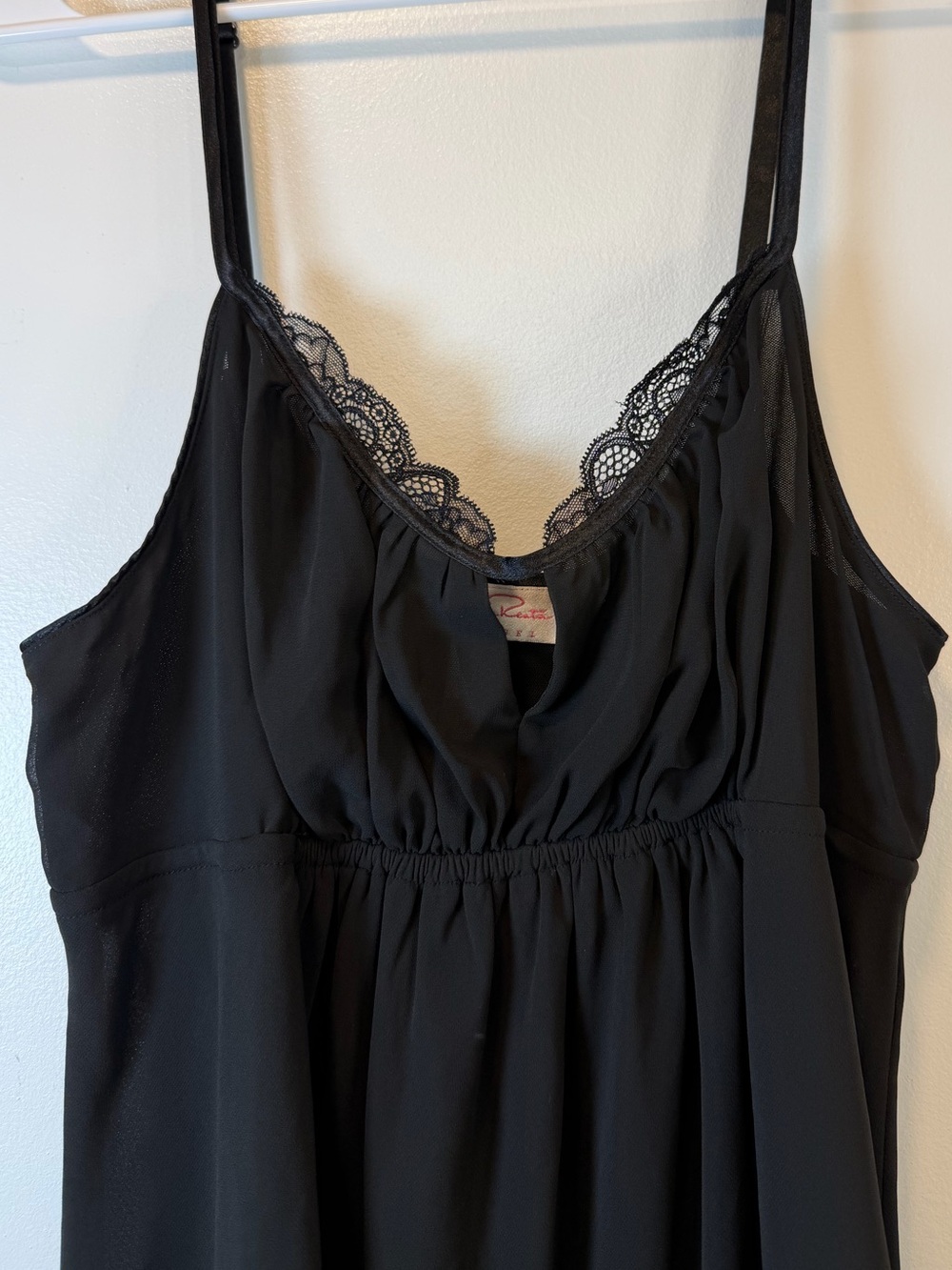 Oscar de la Renta Pink Label Black Chiffon Babydoll Lace-Trim Slip Dress Medium - Picture 2 of 6